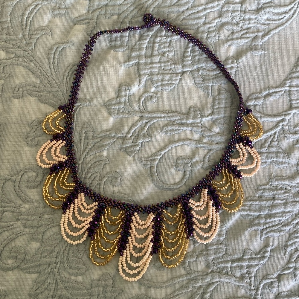 Vintage purple and gold beaded necklace